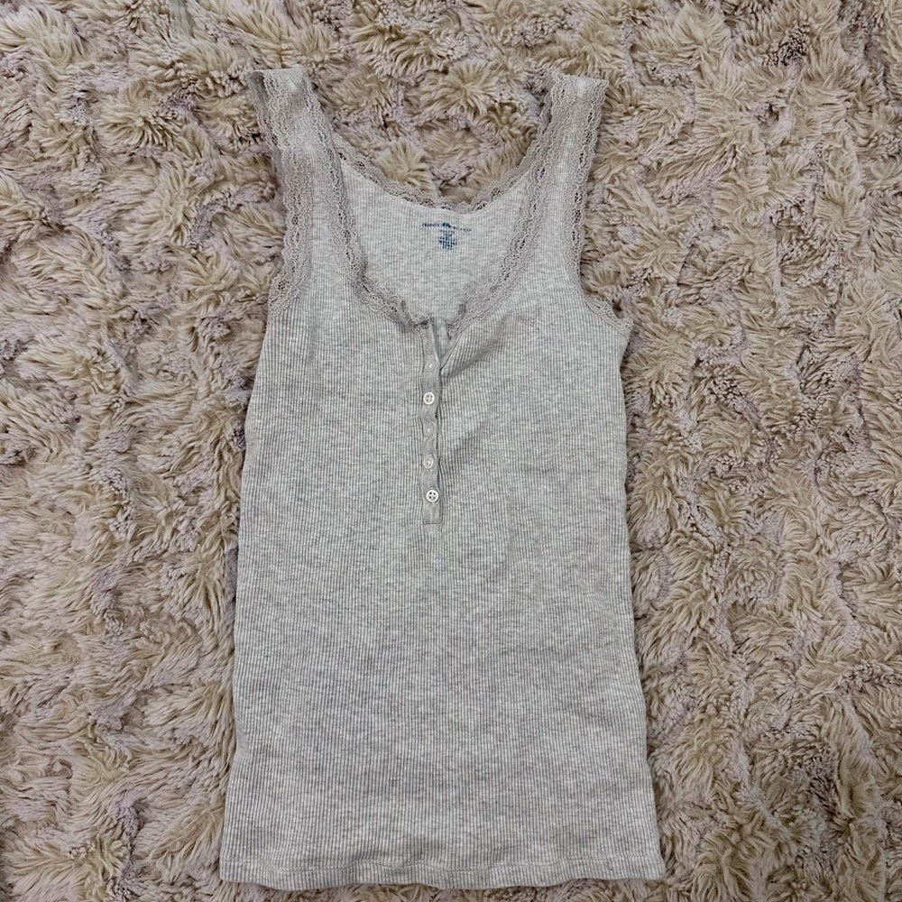 Gray Lace Trim Tank Top